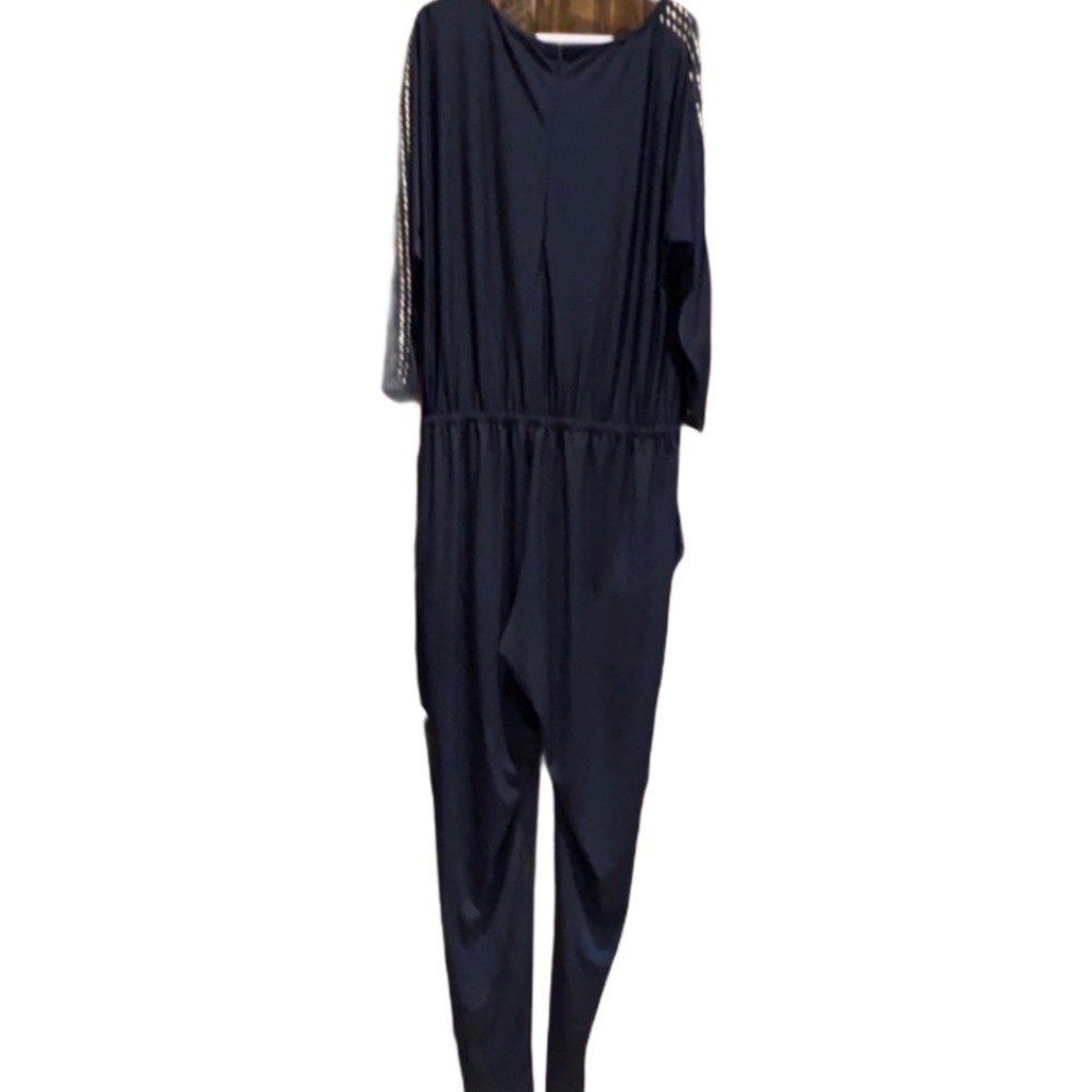 Michael Kors Gold Studded Long Sleeves Black Jumpsuit New SZ 1X New